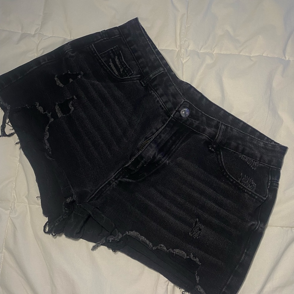 Black Distressed Denim Shorts